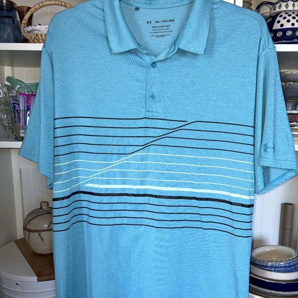 Under Armour Polo Shirt Men's  2XL Playoff Stripe Golf Polo in Escape Blue